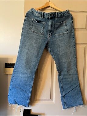 Zara Light Blue Straight-Leg Jeans with Front Patch Pockets